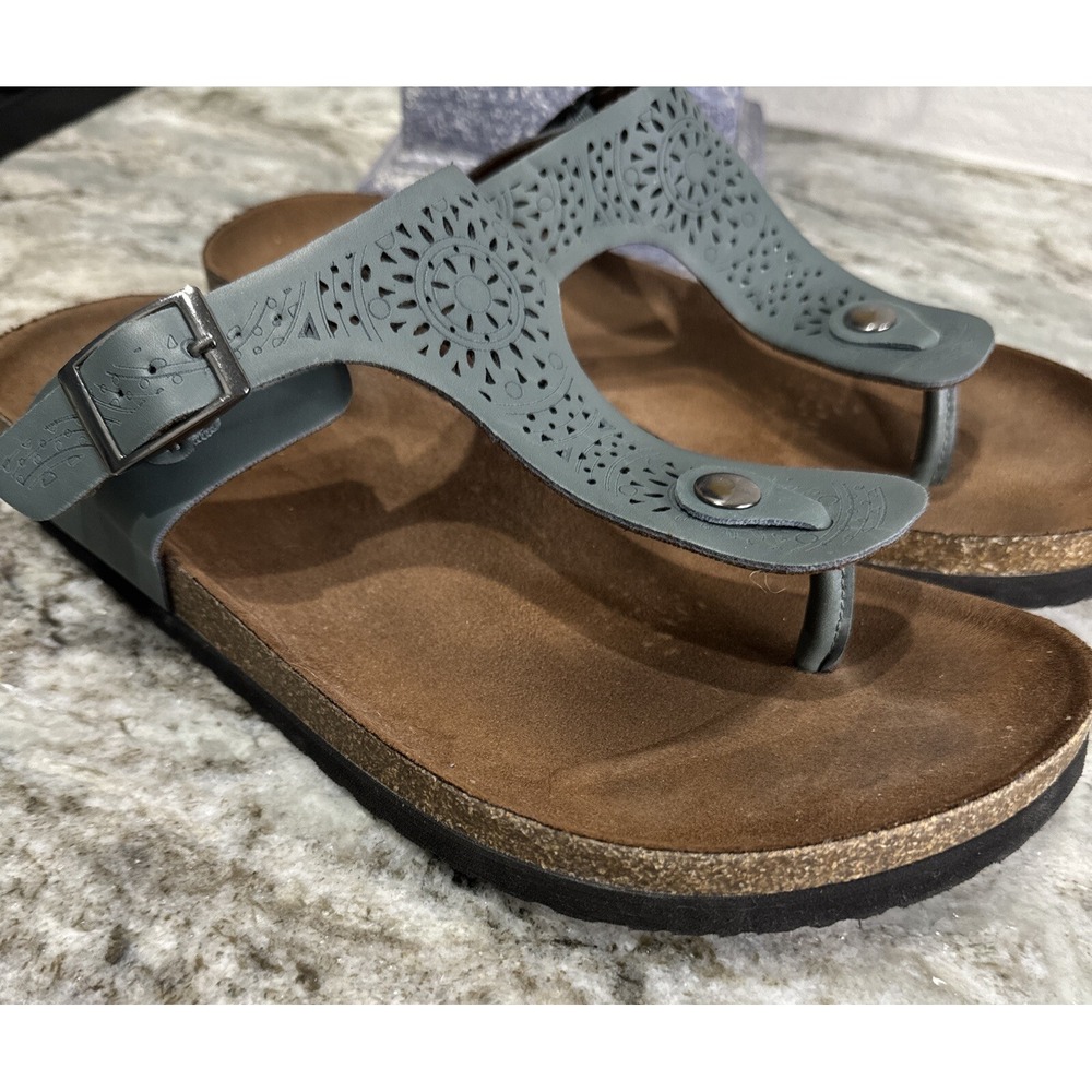 Cliffs by White Mountain Sandals Womens Size 9.5 W Faux Leather Birk Thongs Blue